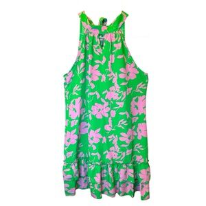 Floral Green and Pink A line tie at neck sleeveless. A show stopper! sz M